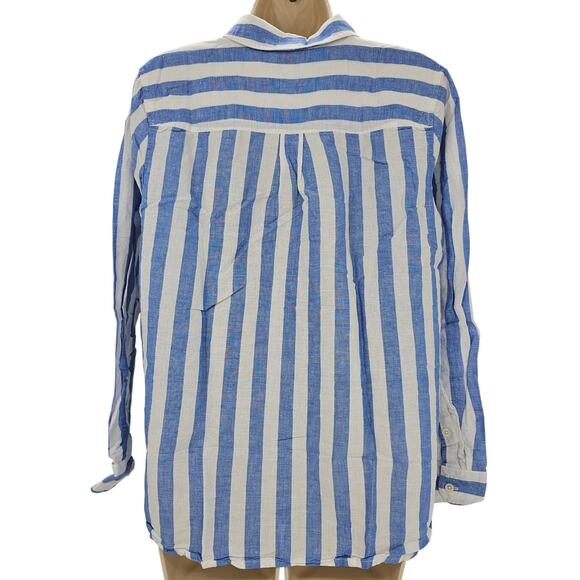 J. Crew Womans size M Linen Cotton Button Up Shirt Blue White Stripe BY037 NEW - Picture 3 of 9